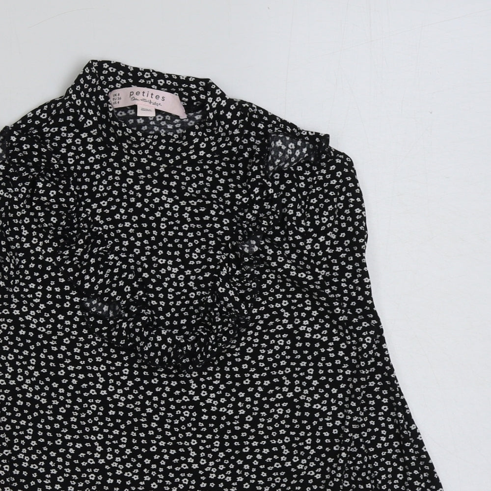 Miss Selfridge Womens Black Floral Viscose Basic Blouse Size 8 Mock Neck