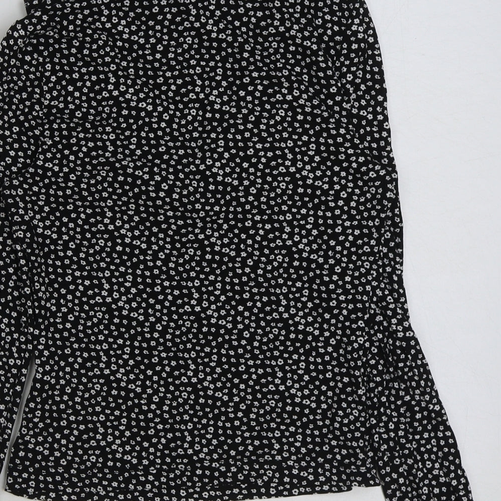 Miss Selfridge Womens Black Floral Viscose Basic Blouse Size 8 Mock Neck