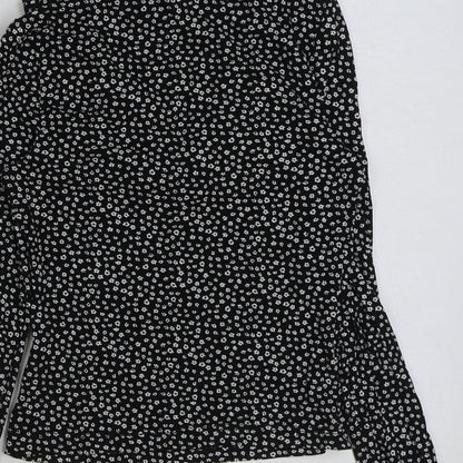 Miss Selfridge Womens Black Floral Viscose Basic Blouse Size 8 Mock Neck