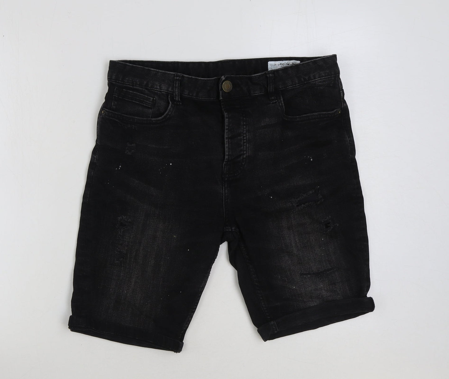 Denim & Co. Womens Black Cotton Bermuda Shorts Size 34 in L10 in Regular Button