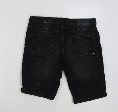 Denim & Co. Womens Black Cotton Bermuda Shorts Size 34 in L10 in Regular Button