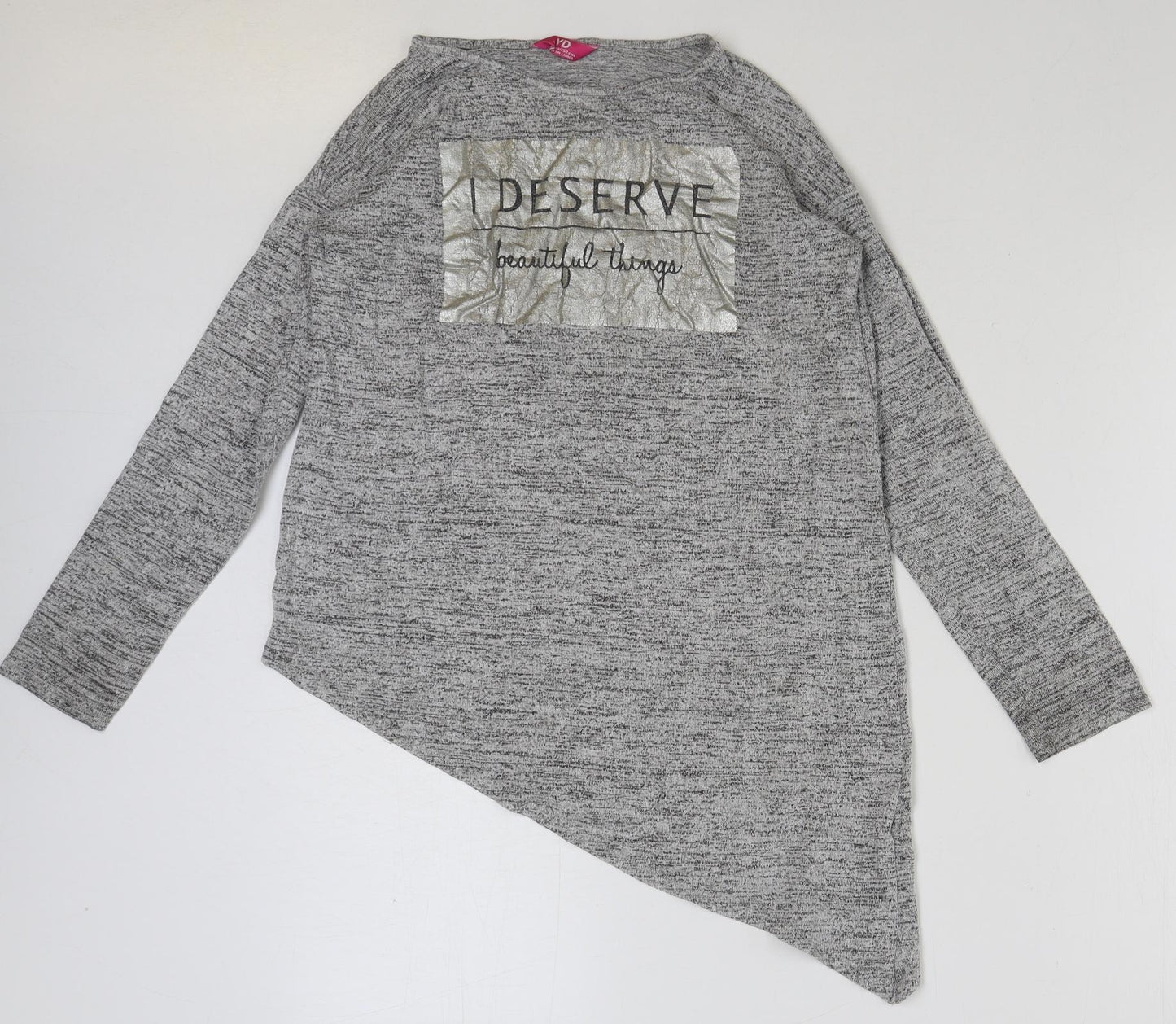 Young Dimension Girls Grey Polyester Basic T-Shirt Size 11-12 Years Round Neck Pullover - I deserve beautiful things