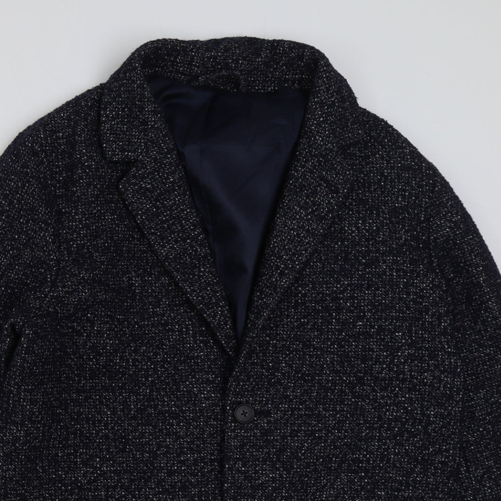 Moss London Womens Blue Pea Coat Jacket Size 44 Button