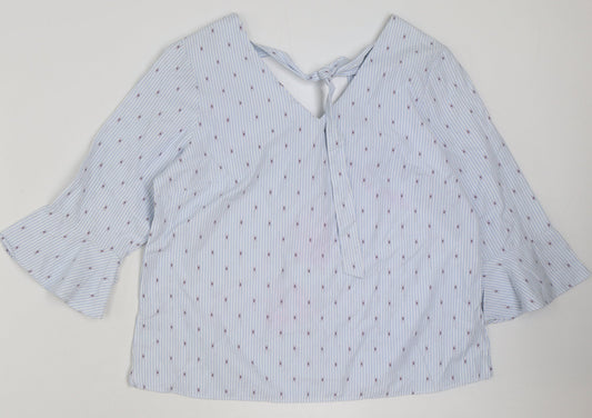 Matalan Womens Blue Striped Polyester Basic Blouse Size 14 V-Neck