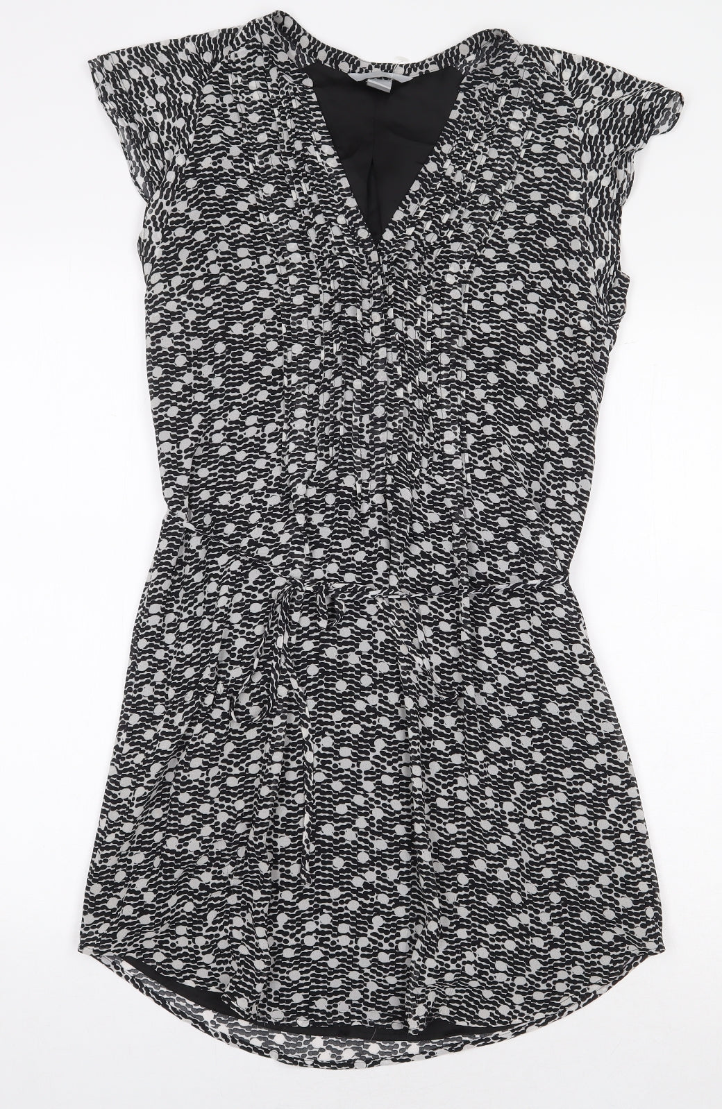 H&M Womens Black Geometric Polyester A-Line Size 8 V-Neck Button