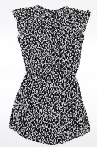 H&M Womens Black Geometric Polyester A-Line Size 8 V-Neck Button