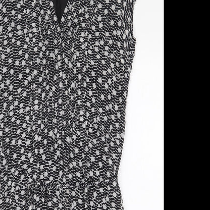 H&M Womens Black Geometric Polyester A-Line Size 8 V-Neck Button