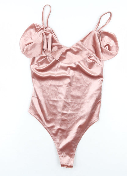 New Look Womens Pink Polyester Bodysuit One-Piece Size 6 Snap