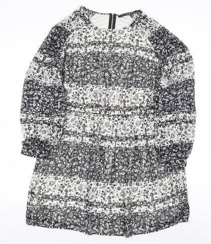 Atmosphere Womens Black Floral Polyester A-Line Size 14 Boat Neck Zip