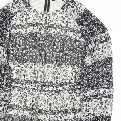 Atmosphere Womens Black Floral Polyester A-Line Size 14 Boat Neck Zip