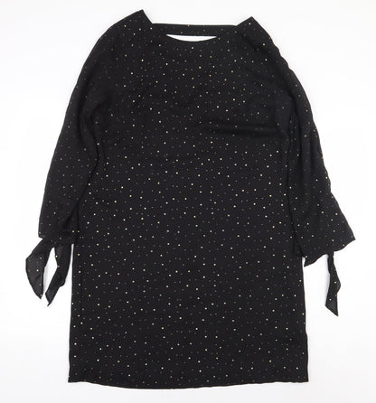 NEXT Womens Black Polka Dot Polyester Sheath Size 14 Boat Neck Pullover