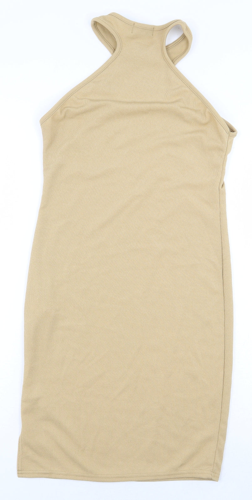 PRETTYLITTLETHING Womens Beige Polyester Mini Size 12 Round Neck Pullover