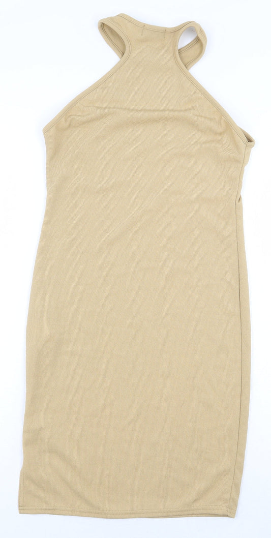 PRETTYLITTLETHING Womens Beige Polyester Mini Size 12 Round Neck Pullover