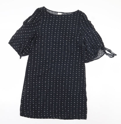 H&M Womens Black Geometric Viscose Sheath Size 8 Boat Neck Pullover
