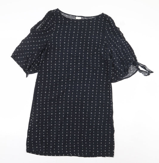 H&M Womens Black Geometric Viscose Sheath Size 8 Boat Neck Pullover