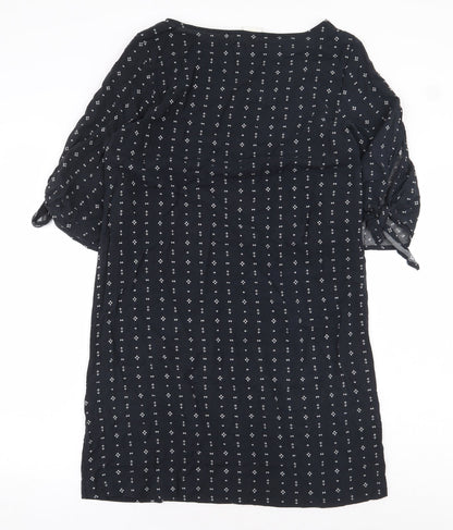 H&M Womens Black Geometric Viscose Sheath Size 8 Boat Neck Pullover