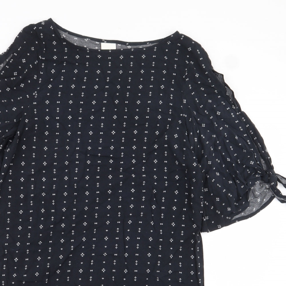 H&M Womens Black Geometric Viscose Sheath Size 8 Boat Neck Pullover