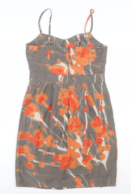 Principles Womens Grey Geometric Cotton Mini Size 8 V-Neck Zip