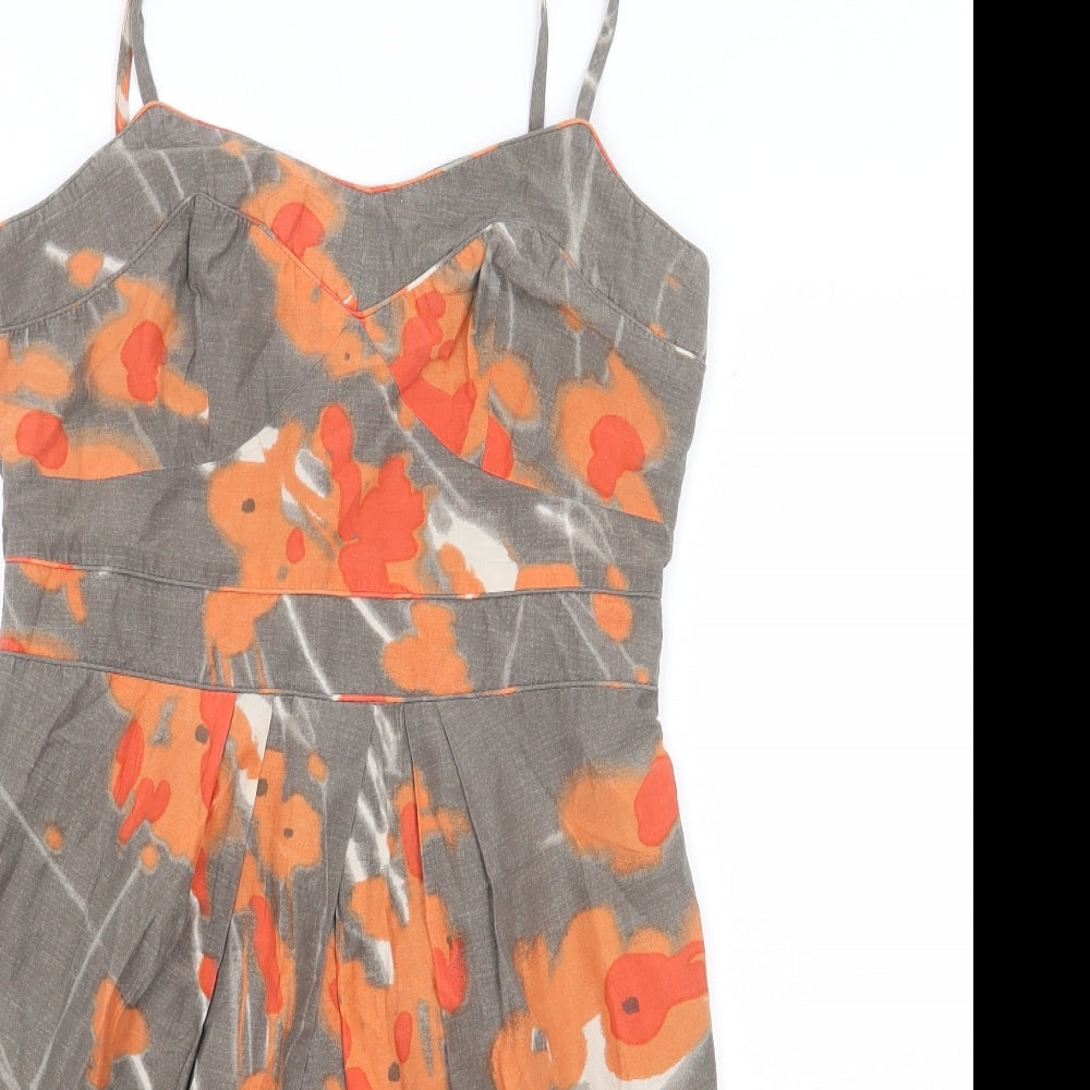 Principles Womens Grey Geometric Cotton Mini Size 8 V-Neck Zip