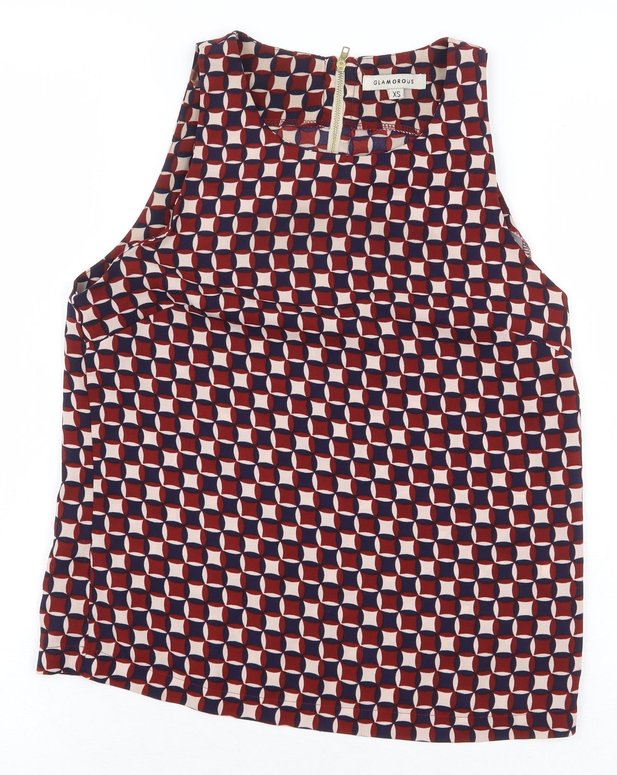 Glamorous Womens Red Geometric Polyester Basic Blouse Size XL Boat Neck