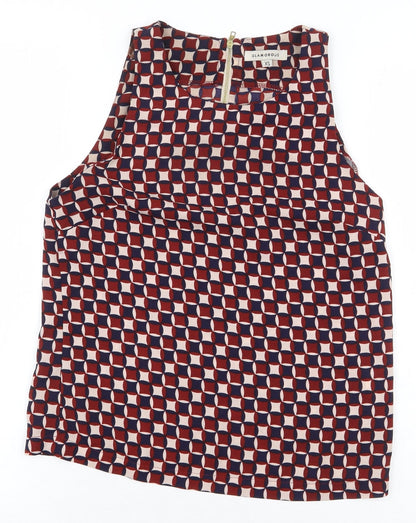 Glamorous Womens Red Geometric Polyester Basic Blouse Size XL Boat Neck