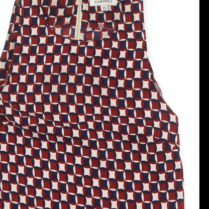 Glamorous Womens Red Geometric Polyester Basic Blouse Size XL Boat Neck