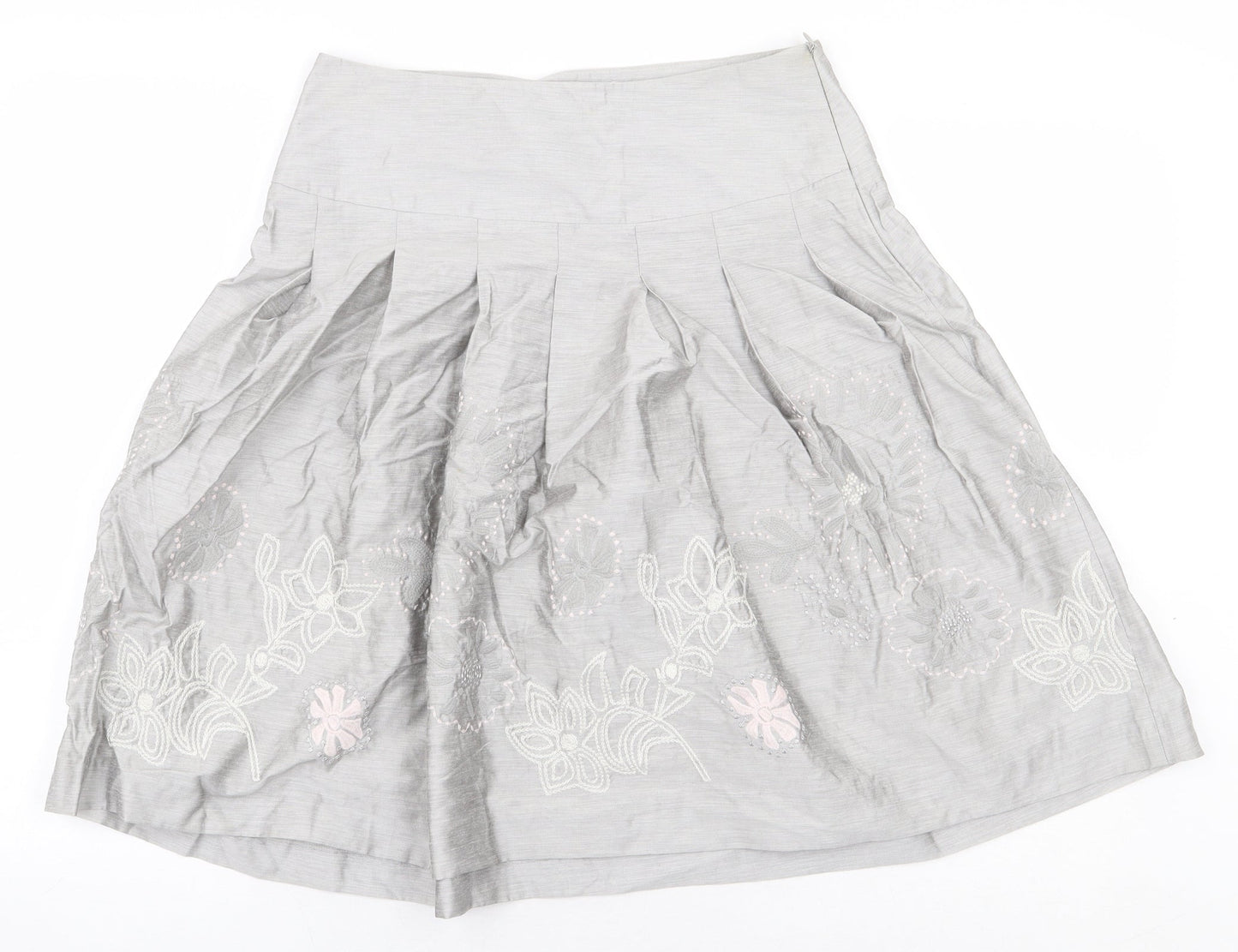 Bandolera Womens Grey Floral Viscose A-Line Skirt Size 10 Zip