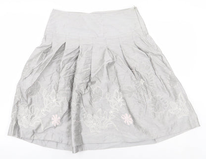 Bandolera Womens Grey Floral Viscose A-Line Skirt Size 10 Zip