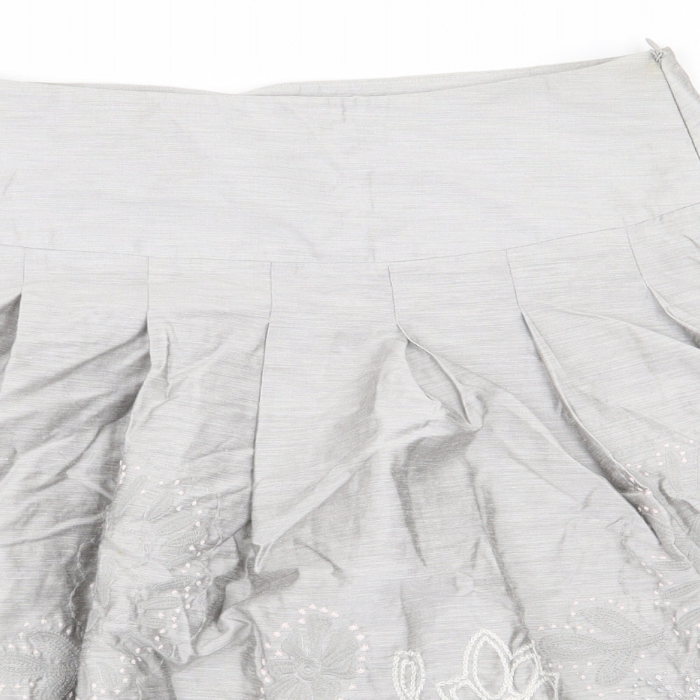 Bandolera Womens Grey Floral Viscose A-Line Skirt Size 10 Zip