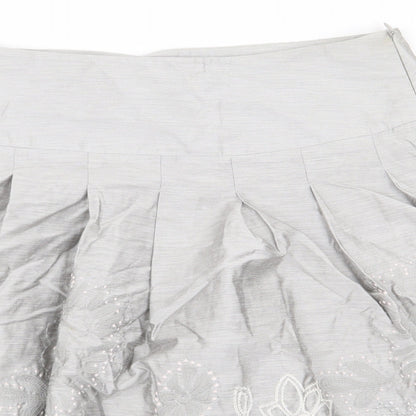 Bandolera Womens Grey Floral Viscose A-Line Skirt Size 10 Zip