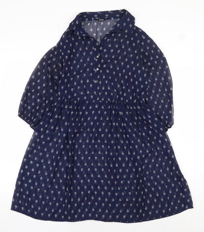 George Womens Blue Geometric Polyester Shirt Dress Size 10 Collared Button