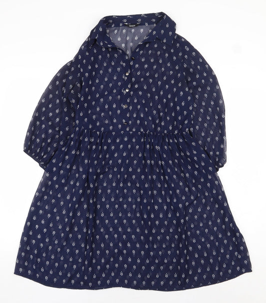 George Womens Blue Geometric Polyester Shirt Dress Size 10 Collared Button