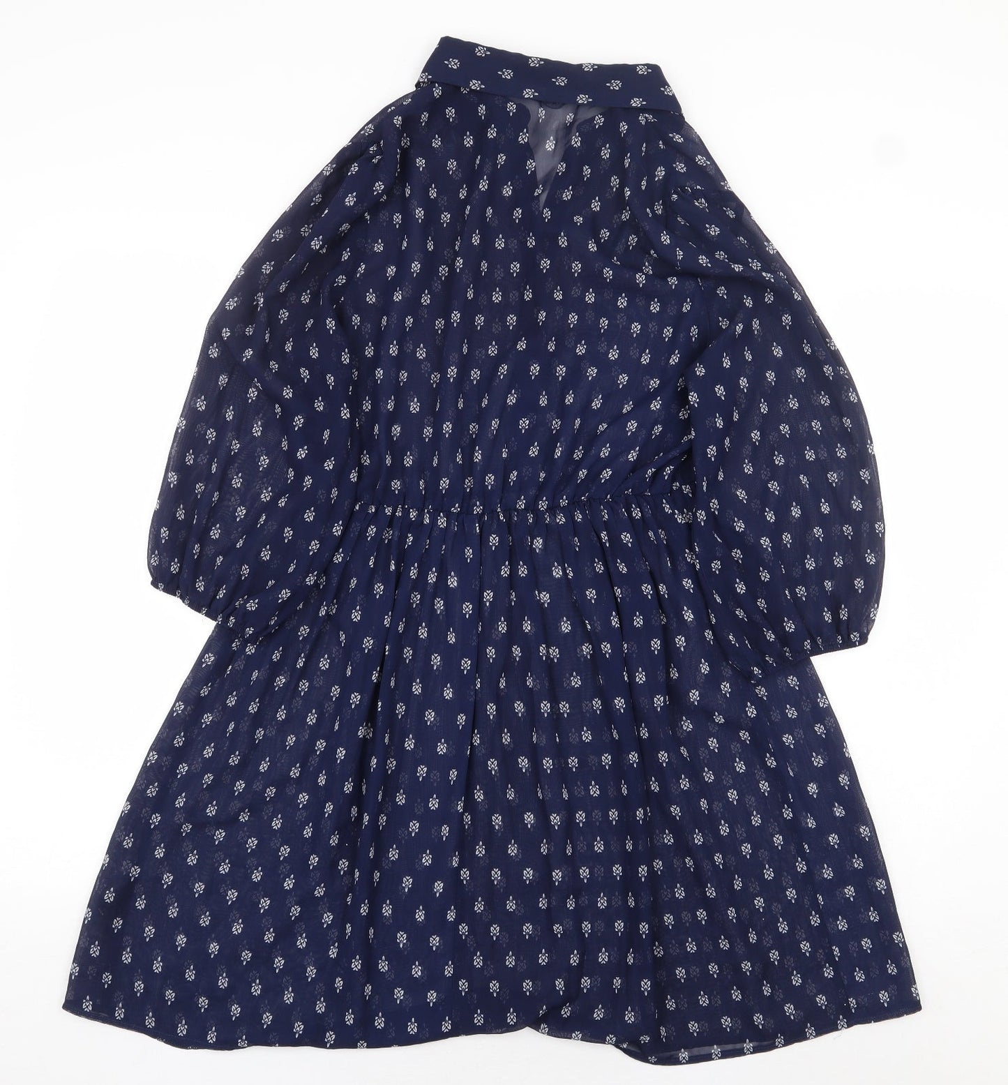 George Womens Blue Geometric Polyester Shirt Dress Size 10 Collared Button