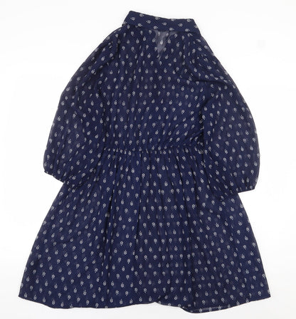 George Womens Blue Geometric Polyester Shirt Dress Size 10 Collared Button