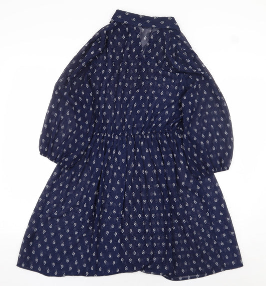 George Womens Blue Geometric Polyester Shirt Dress Size 10 Collared Button