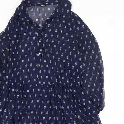 George Womens Blue Geometric Polyester Shirt Dress Size 10 Collared Button