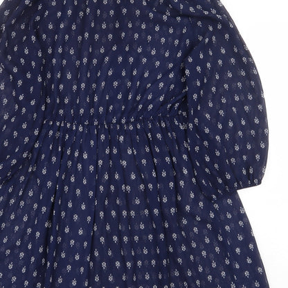 George Womens Blue Geometric Polyester Shirt Dress Size 10 Collared Button