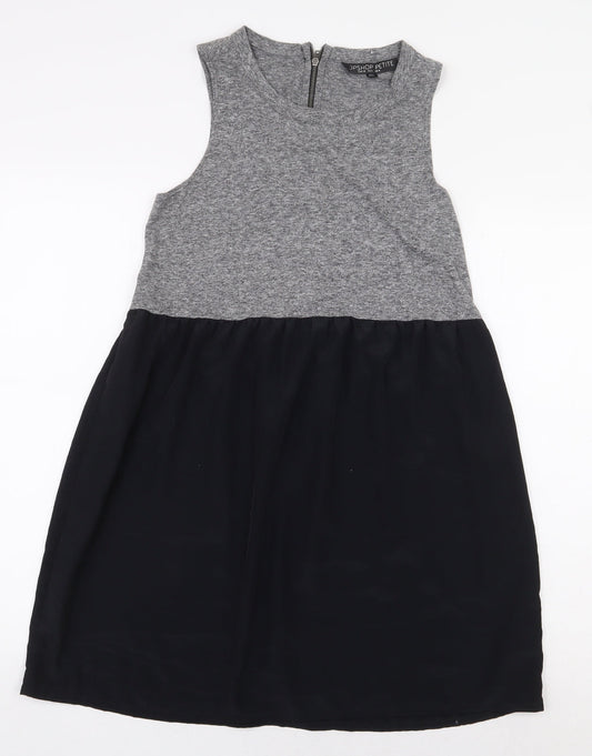 Topshop Womens Grey Colourblock Cotton A-Line Size 8 Boat Neck Zip