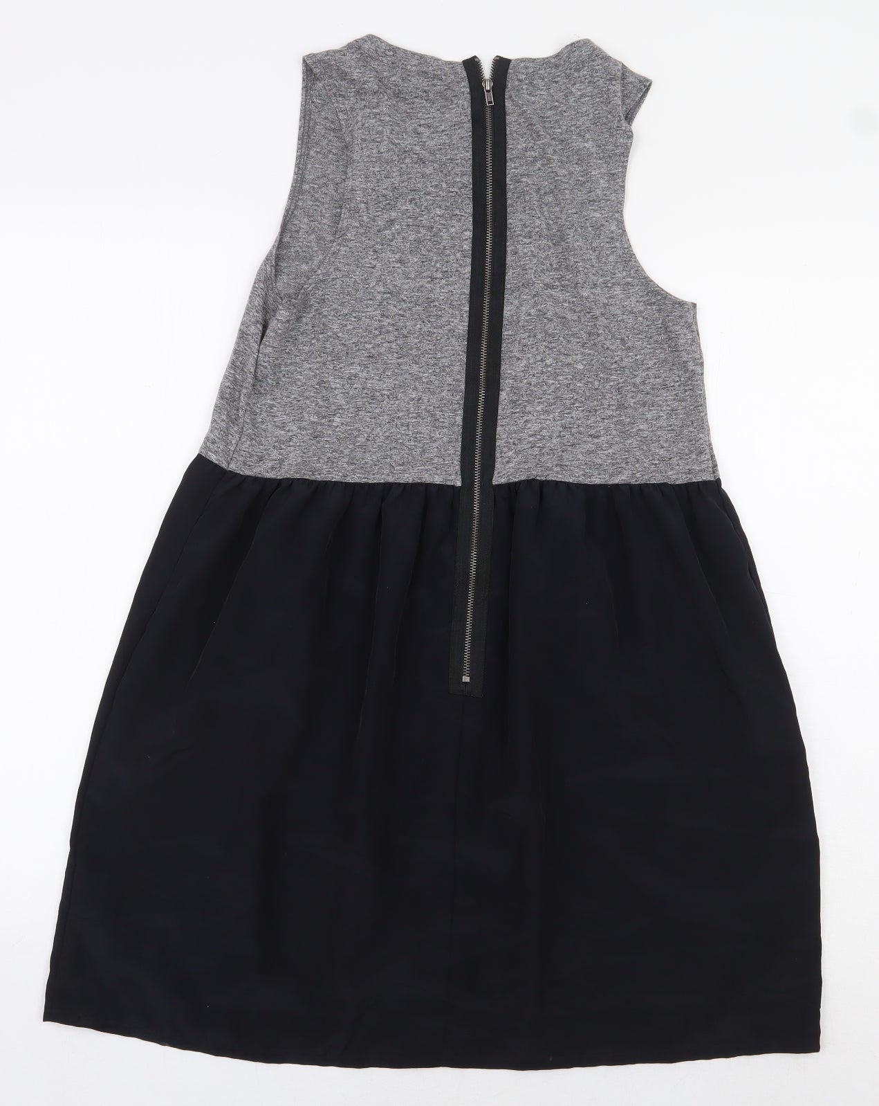 Topshop Womens Grey Colourblock Cotton A-Line Size 8 Boat Neck Zip