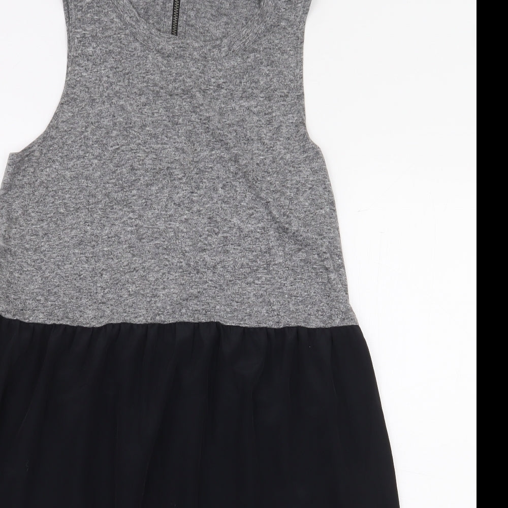 Topshop Womens Grey Colourblock Cotton A-Line Size 8 Boat Neck Zip