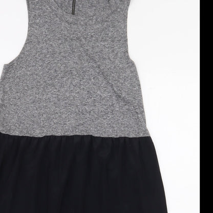 Topshop Womens Grey Colourblock Cotton A-Line Size 8 Boat Neck Zip