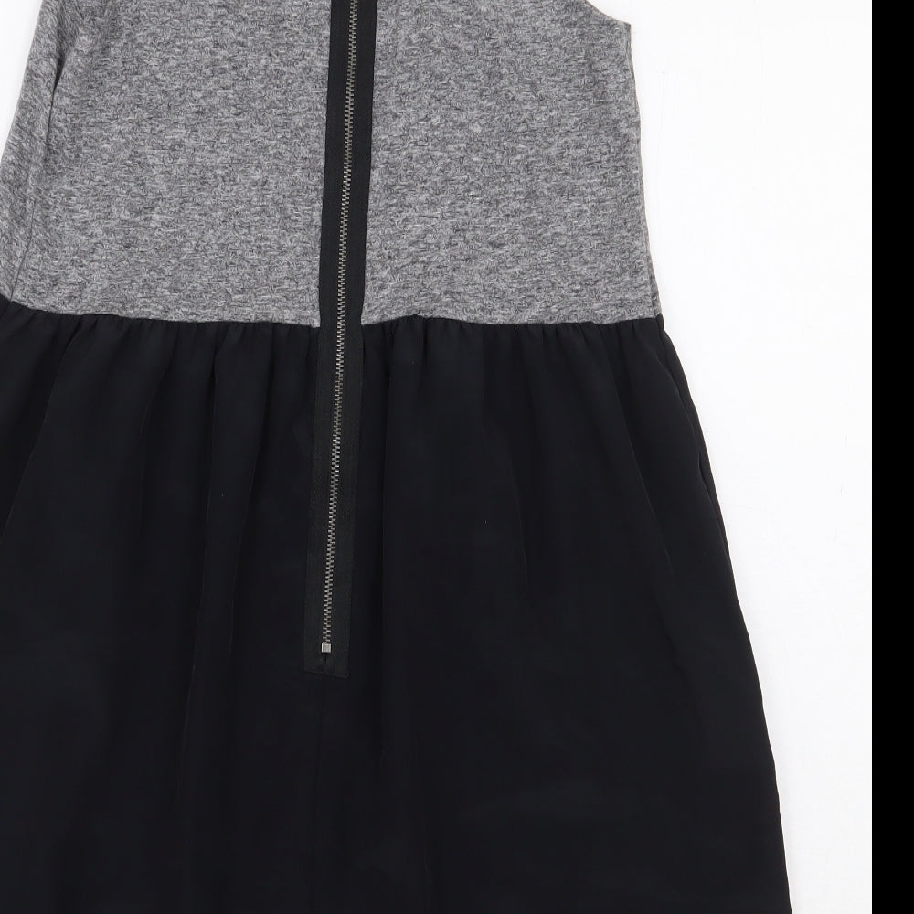 Topshop Womens Grey Colourblock Cotton A-Line Size 8 Boat Neck Zip
