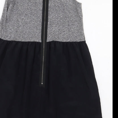 Topshop Womens Grey Colourblock Cotton A-Line Size 8 Boat Neck Zip