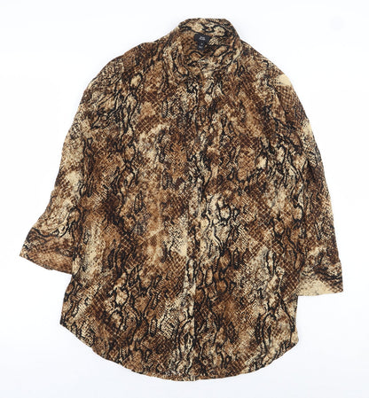 River Island Womens Beige Animal Print Viscose Basic Button-Up Size 8 Collared - Snake Skin Print