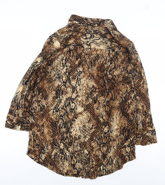 River Island Womens Beige Animal Print Viscose Basic Button-Up Size 8 Collared - Snake Skin Print