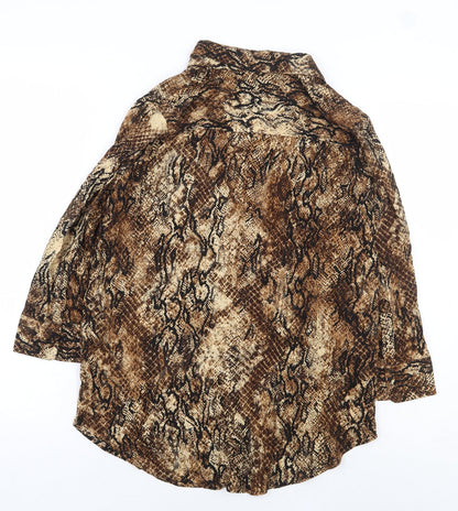 River Island Womens Beige Animal Print Viscose Basic Button-Up Size 8 Collared - Snake Skin Print