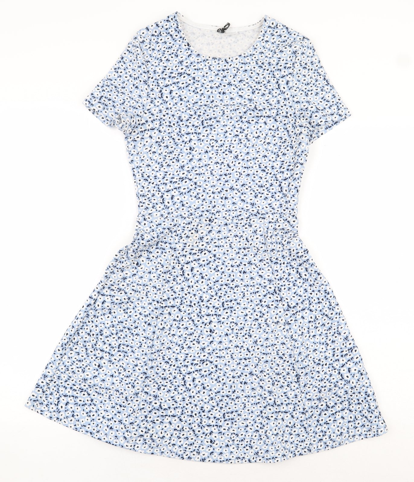 H&M Womens Blue Floral Polyester A-Line Size 4 Boat Neck Pullover