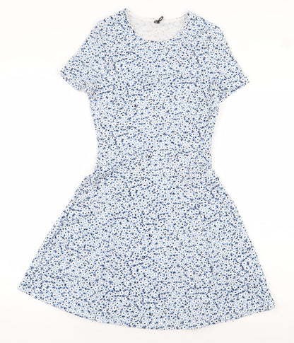 H&M Womens Blue Floral Polyester A-Line Size 4 Boat Neck Pullover