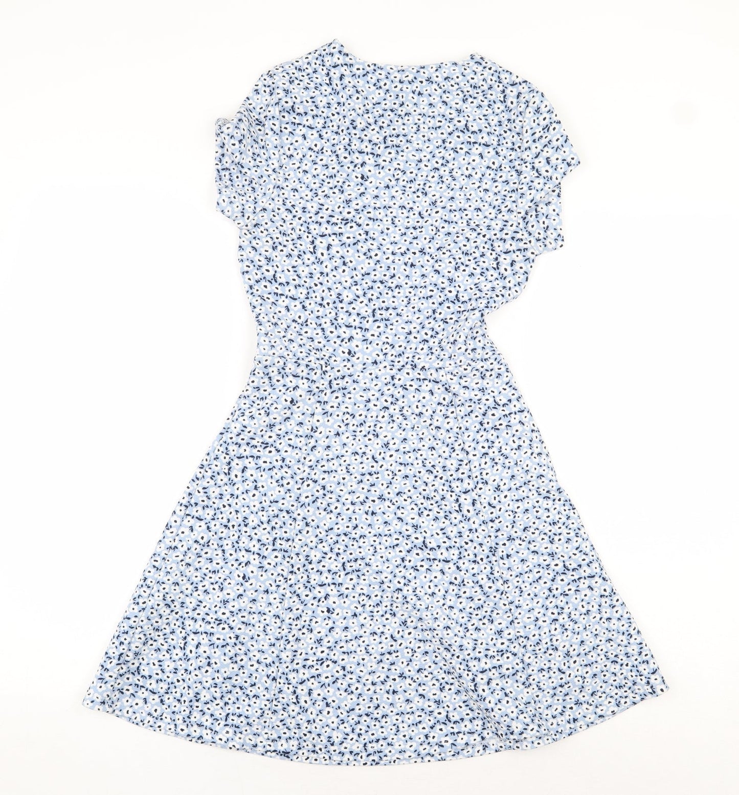 H&M Womens Blue Floral Polyester A-Line Size 4 Boat Neck Pullover