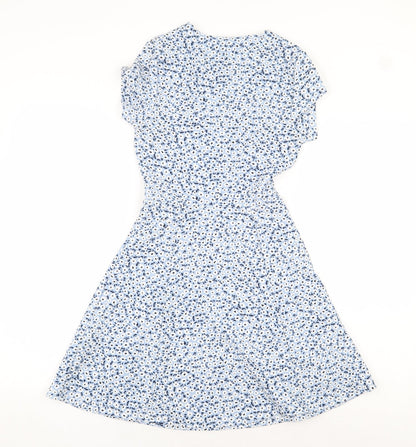 H&M Womens Blue Floral Polyester A-Line Size 4 Boat Neck Pullover